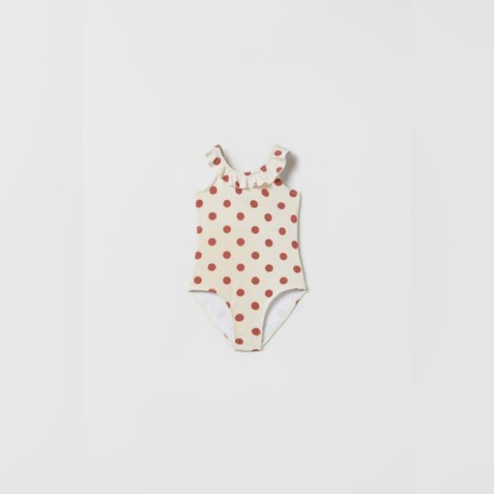 Zara Polka Dot One Piece Swimsuit - Cream and Brown